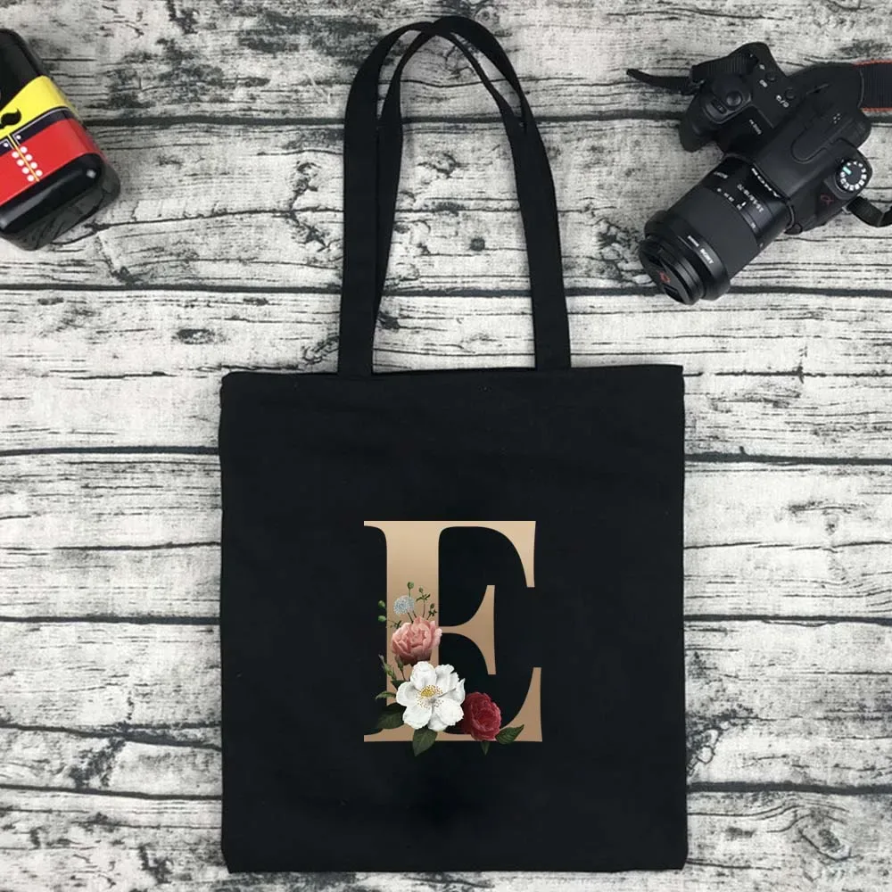 sac de shopping écologique pour femmes, sac à bandoulière portable pliable noir, sac à main réutilisable de grande capacité avec lettres, fourre-tout bolsos