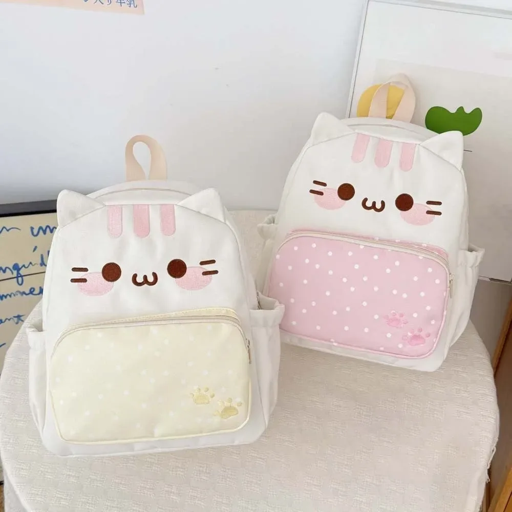 sac à dos pour chat de style japonais, grande capacité, design avec oreilles 3d, sac à dos kawaii léger, bretelles réglables, sac à dos à pois.