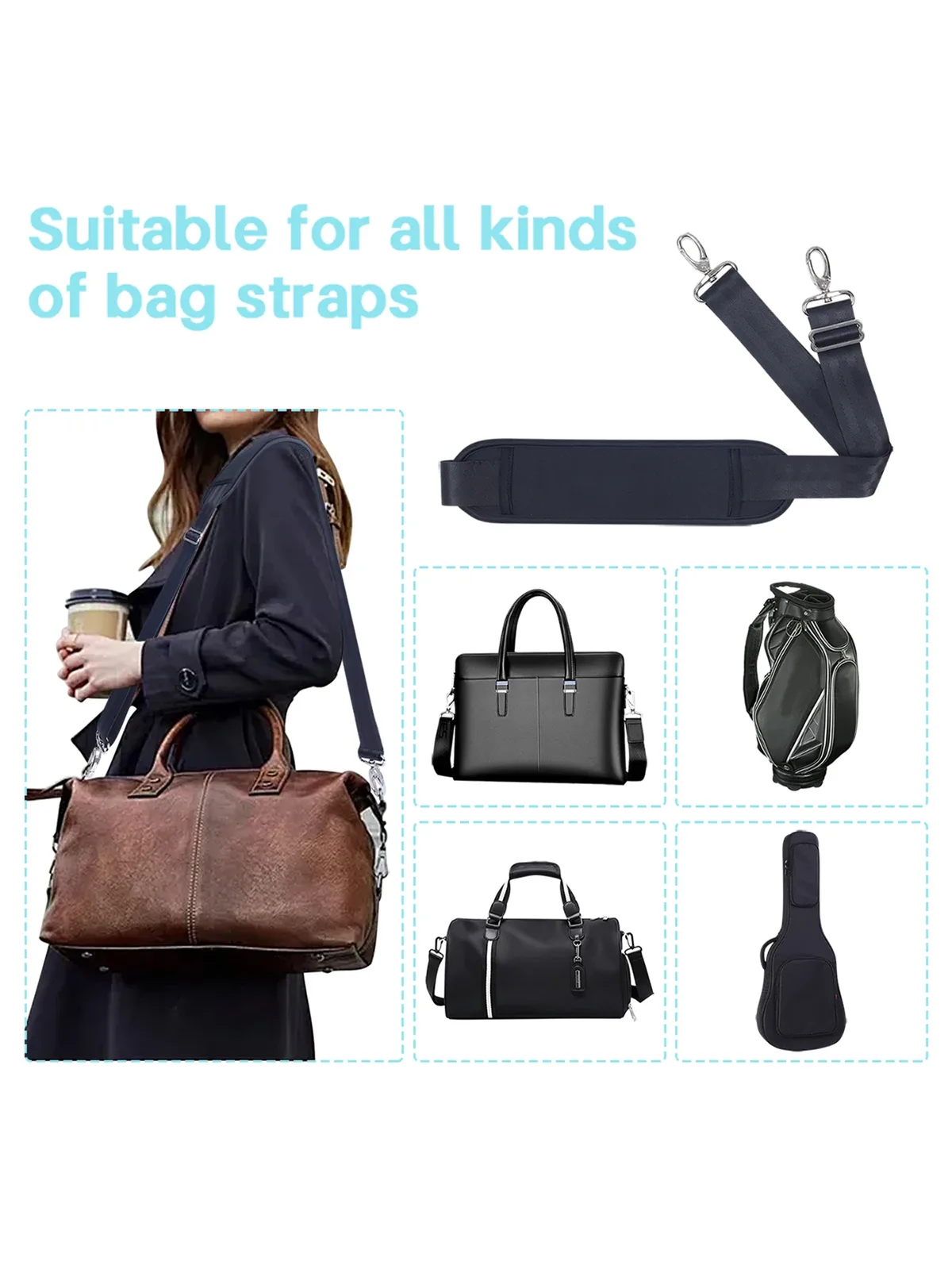 ceinture sac attachements métalliques motif maille respirante matière nylon flexible noire accessoire voyage remplacement universel