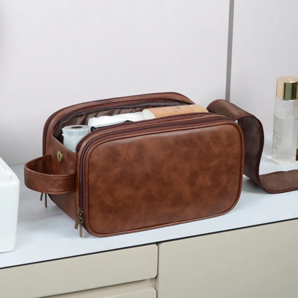 trousse de toilette portable en cuir pour hommes et femmes, logo personnalisé, kit dopp de voyage, trousse de maquillage d'hygiène suspendue pour hommes et femmes