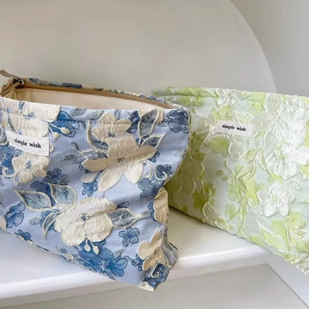 trousse de maquillage imprimée tendance, grande capacité, motif floral, pochette de toilette portable pour l'extérieur