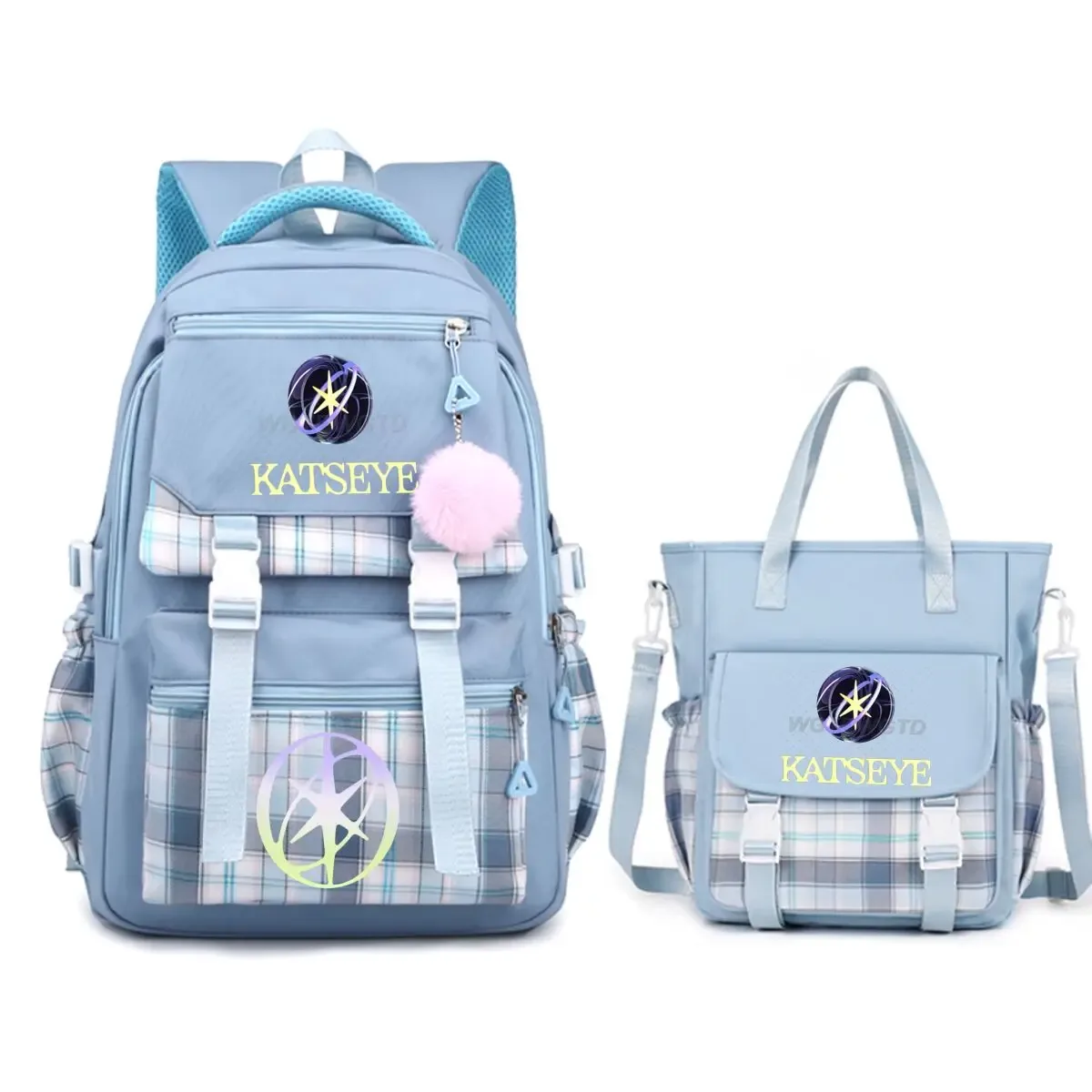 sac à dos kpop katseye imprimé 2 pièces y2k coréen ulzzang pour adolescentes avec sac messager, sac à dos de voyage tendance pour femmes