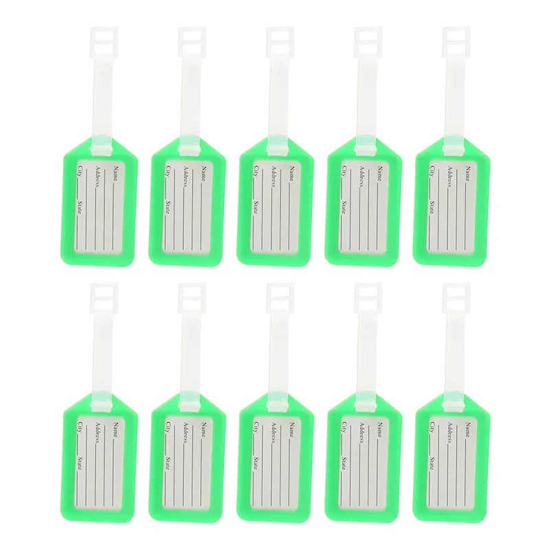 étiquettes de bagage en plastique pour hommes et femmes, étiquette de bagage, porte-nom, adresse d'identification de valise, accessoire de voyage, expédition d'embarquement, 10 pièces