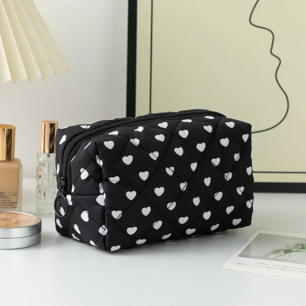 sac à pinceaux de maquillage à motif cœur mignon, pochette cosmétique en coton avec cordon de serrage pour femmes, organiseur de rangement pour articles de toilette de voyage, cadeau