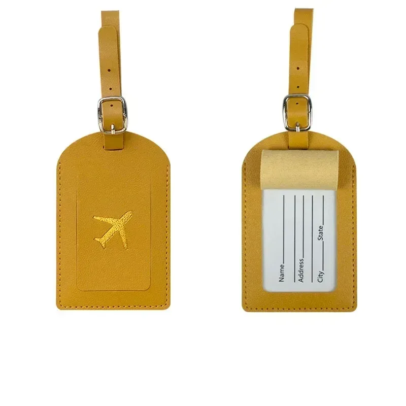 étiquette de bagage en cuir pu pour femmes et hommes, 1 pièce, accessoires de voyage, vacances, étiquettes de valise, nom, identification, adresse, étiquettes de sac pour bagages