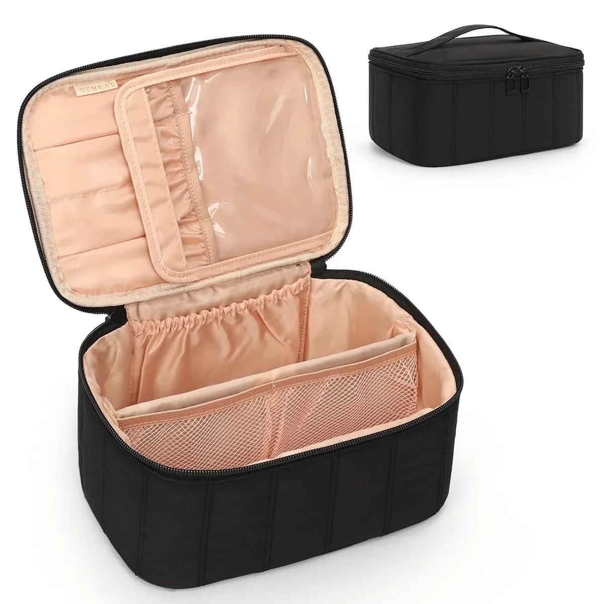 grande trousse de maquillage de voyage pour femmes, organiseur de maquillage, sac cosmétique portable, trousse de toilette noire pour filles en voyage