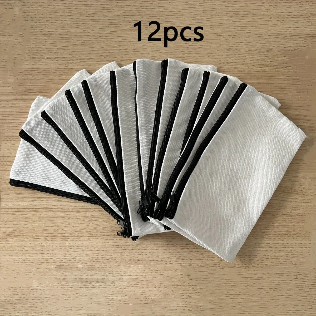 12 sacs de maquillage en toile beige vierges à personnaliser avec fermeture éclair - 8,3' x 5' - trousses cosmétiques en gros pour le voyage, le rangement et la papeterie