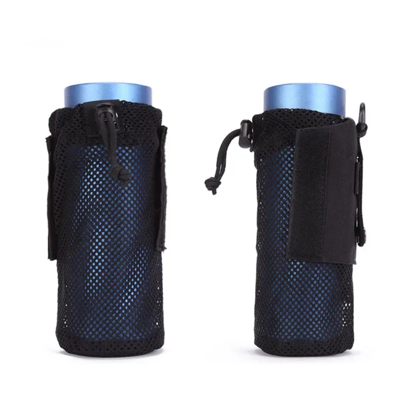 pochette pour bouteille d'eau avec sangles molle, clip ceinture, mousqueton, sac de rangement pliable en maille pour voyage, pêche, chasse, randonnée