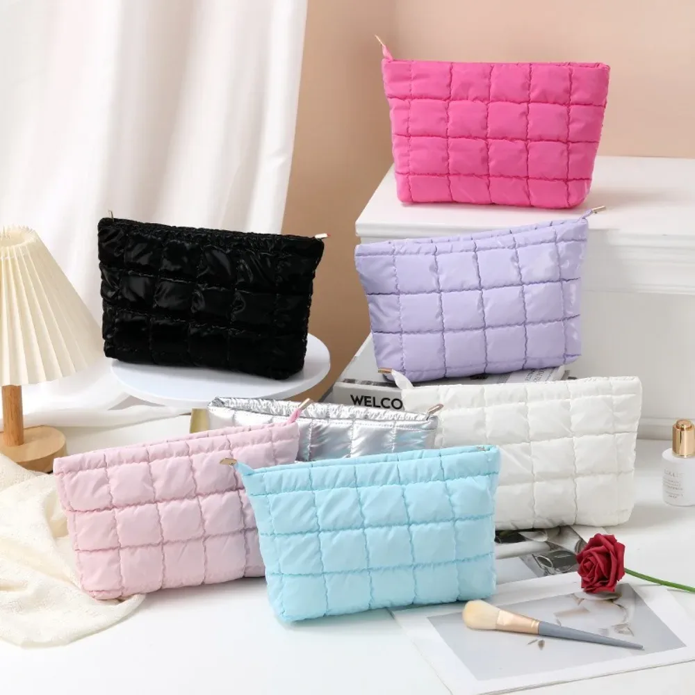 Sac à main cosmétique en coton à bulles Simple pour femmes, organisateur de voyage, pochette de maquillage pour rouges à lèvres, sac à fermeture éclair de grande capacité pour filles
