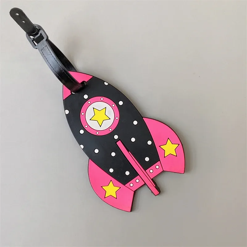 étiquette bagage plastique pvc silicone motifs dessin animé fruits animaux gâteaux licorne visages souriant coeurs avions rose blanc bleu vert jaune violet voyage