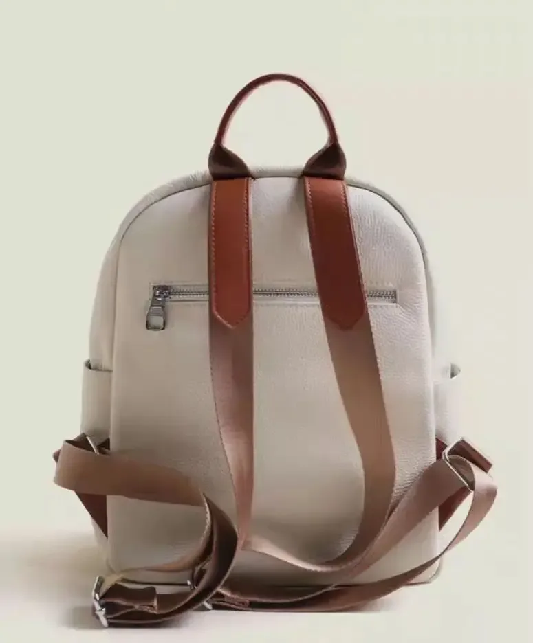 sac à dos de luxe en cuir de vache pour femmes, haut de gamme, première couche, grande capacité, assorti à tout, blanc, noir, souple, sac de voyage