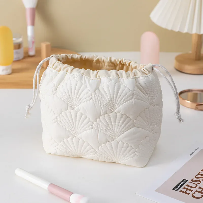sac de rangement portable de voyage grande capacité avec cordon de serrage, en forme de coquille, mignon, de niche, pochette de rangement polyvalente en coton
