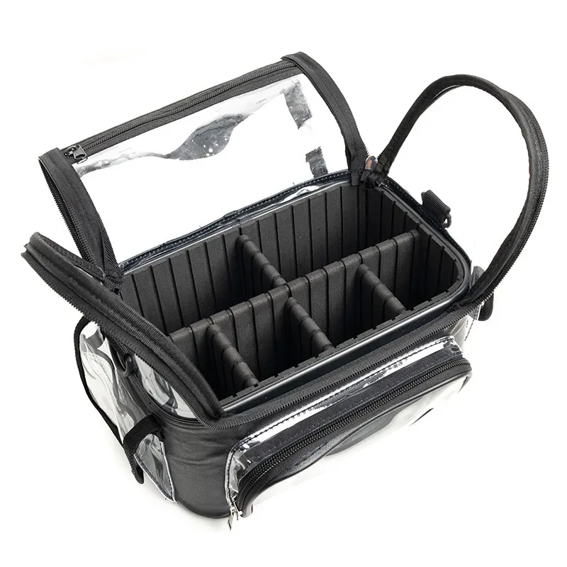 sac fourre-tout noir transparent en pvc multi-poches, approuvé pour les stades, sacs à maquillage transparents à bandoulière, sacs de voyage portables pour femmes, sac à main pour soins de la peau