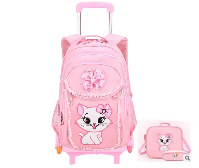 valise sac dos roulettes nylon fleur chat rose filles école voyage transport scolaire jeunesse
