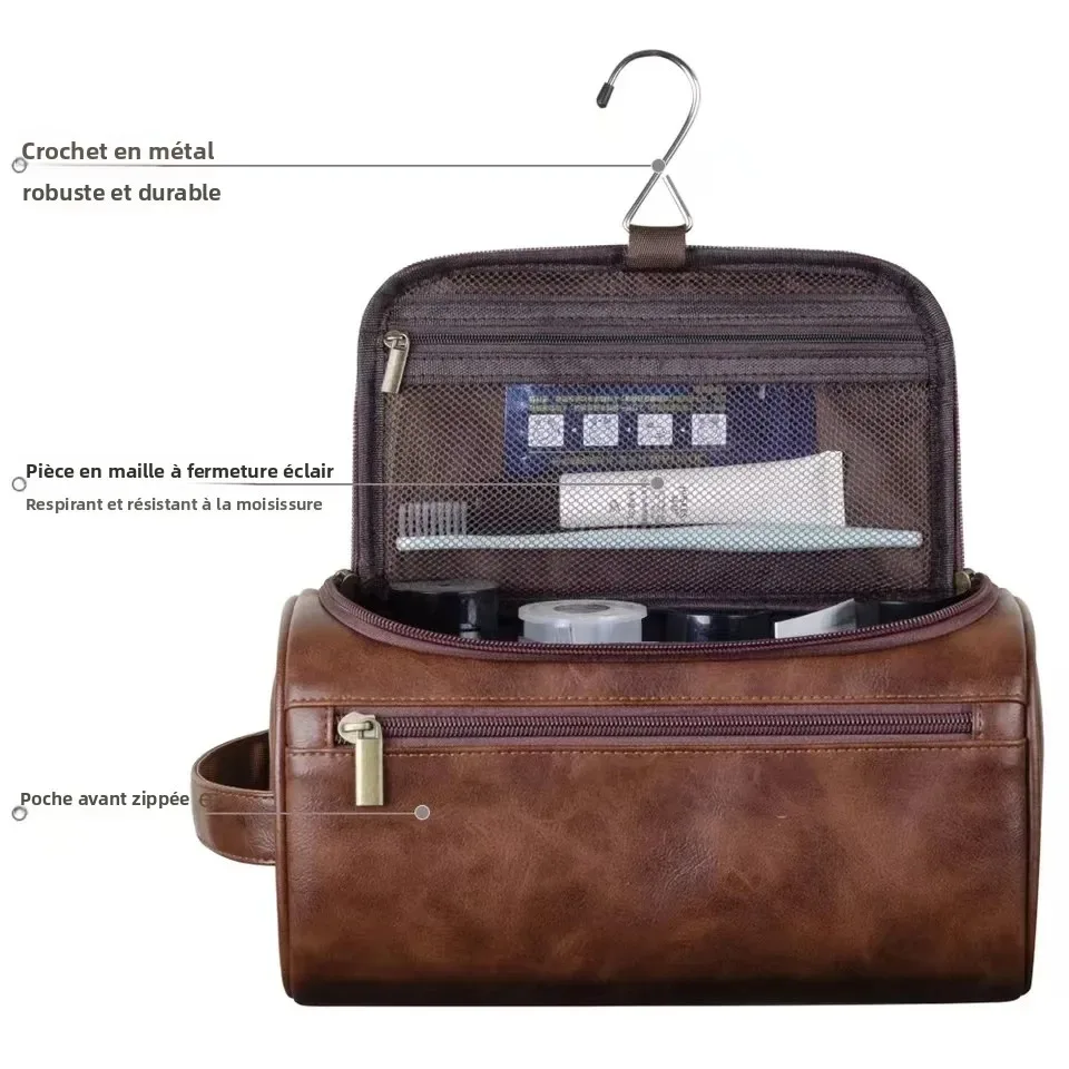 trousse de toilette en cuir pour hommes et femmes, trousse de toilette suspendue pour hommes, trousse de toilette de voyage, grande trousse à cosmétiques pour voyage