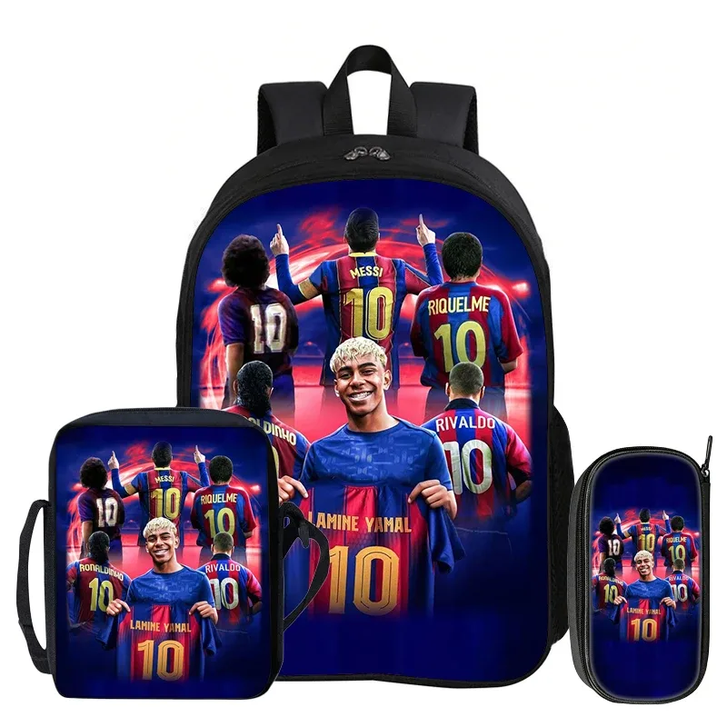 ensemble de 3 sacs à dos pour enfants, sac à dos de sport de football, sac à dos de star du football l-lamin yamal, sac à bandoulière pour étudiants, sacs à crayons