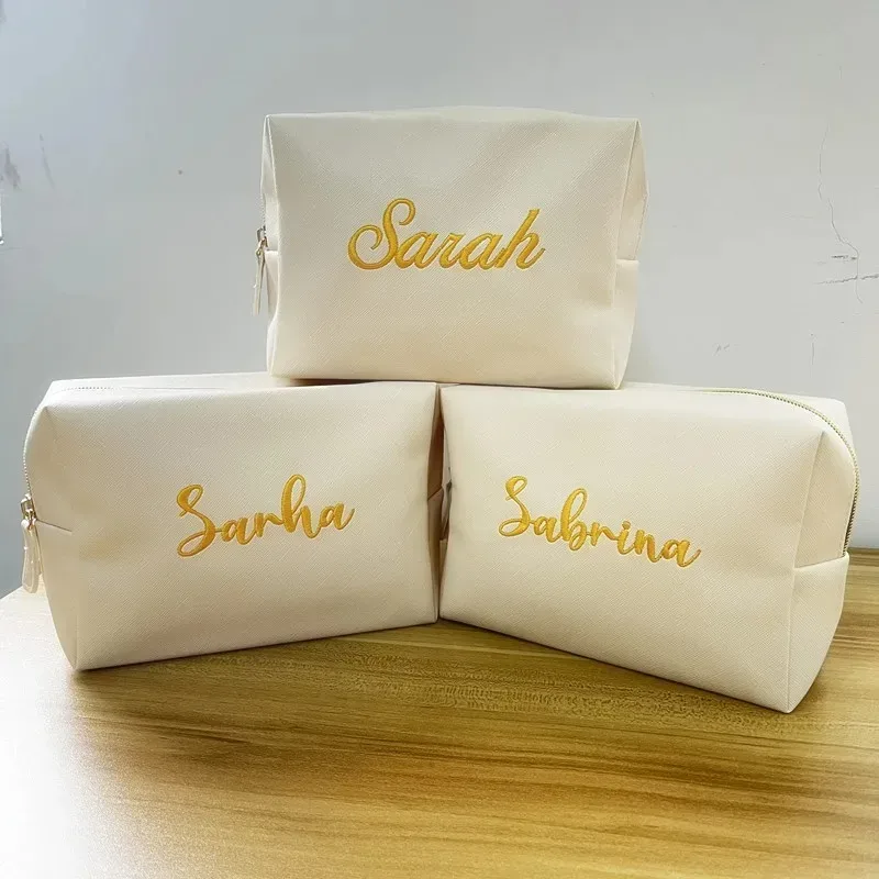 Trousse de maquillage de voyage personnalisée avec nom brodé, sac cosmétique portable, pochette de rangement étanche, étuis à cosmétiques pour femmes