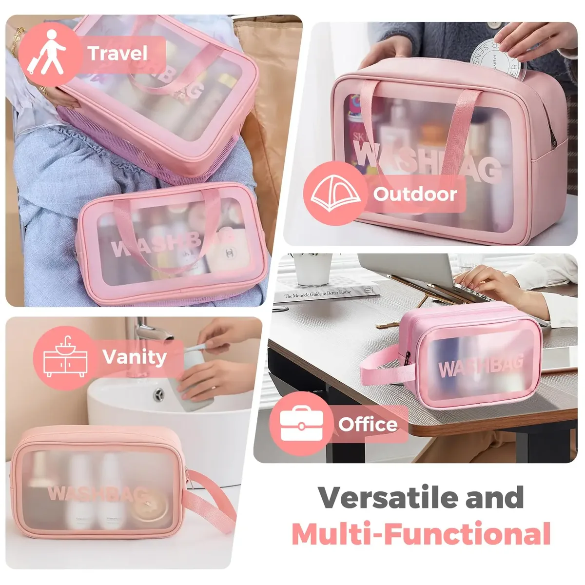 trousse de toilette de voyage, grande trousse transparente pour articles de toilette, sacs de maquillage imperméables et drainants, trousse de lavage épaissie en pvc pour femmes et hommes