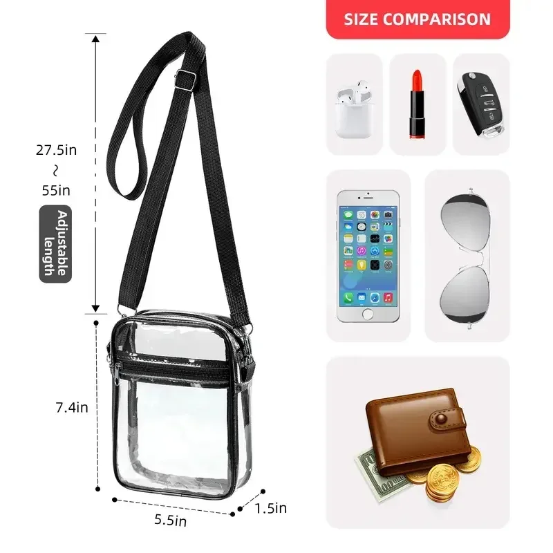 sac à bandoulière transparent pour femme, approuvé pour les stades, sac à main transparent en pvc pour concert, sac à bandoulière simple avec poche avant, sac à main décontracté