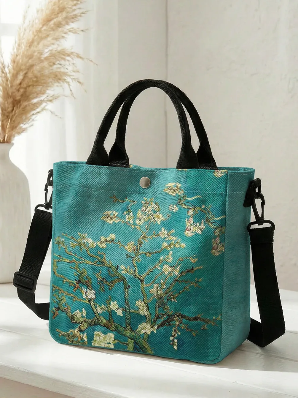 sac fourre-tout en toile avec peinture à l'huile van gogh almond blossom, bandoulière amovible, sac à main pour femme, pour les courses quotidiennes