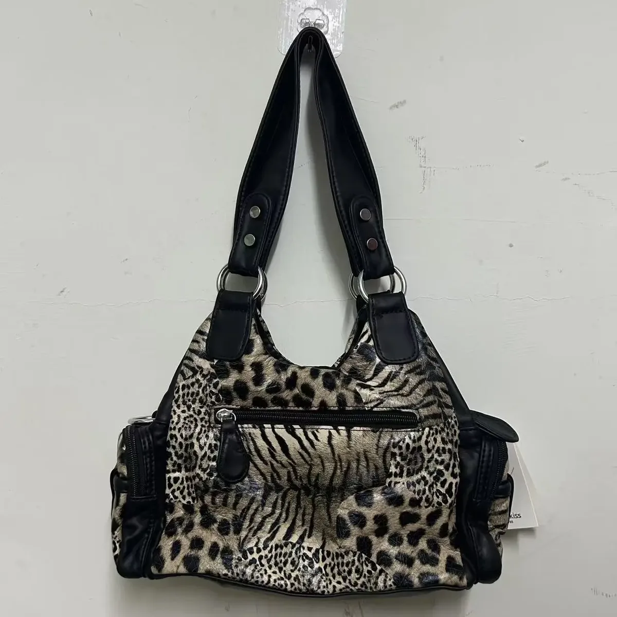 sac à bandoulière vintage y2k à imprimé léopard, sac à main en similicuir de style grunge des débuts des années 2000, sac hobo rétro punk