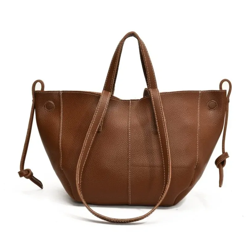 sac fourre-tout en cuir véritable pour femme, style quotidien, avec cordon de serrage, pour le travail, les voyages, les trajets quotidiens et le style décontracté