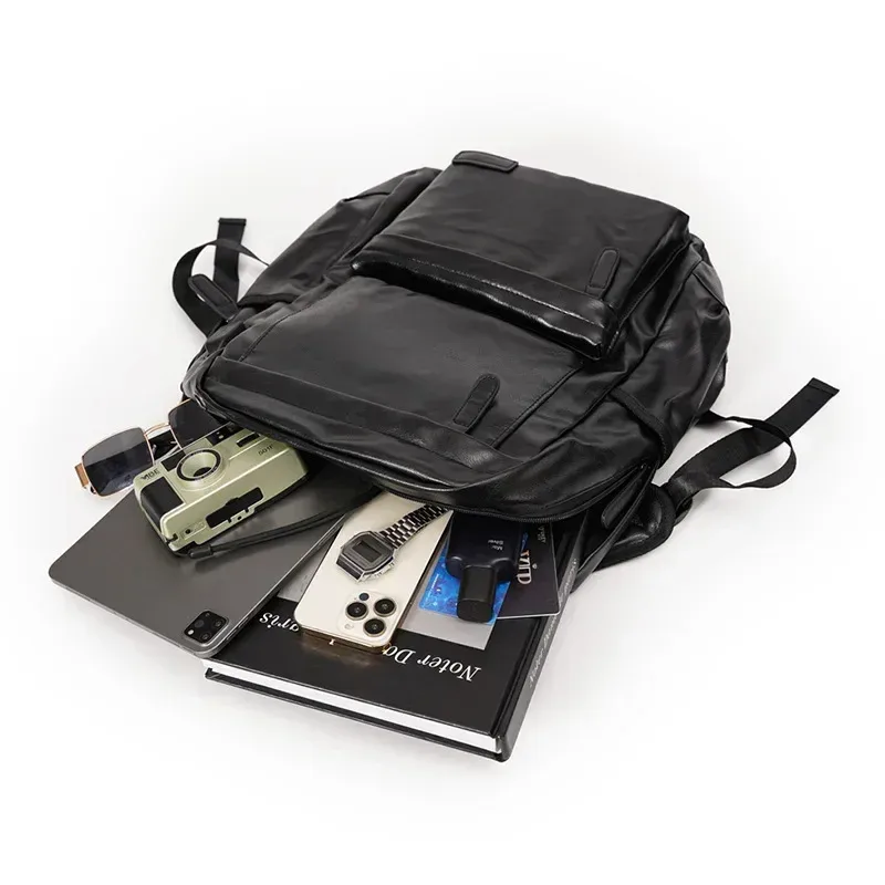 sac à dos rétro en cuir pu souple pour hommes, sac d'ordinateur, sac de voyage, de camping, de mode, pour étudiants, sacs d'école