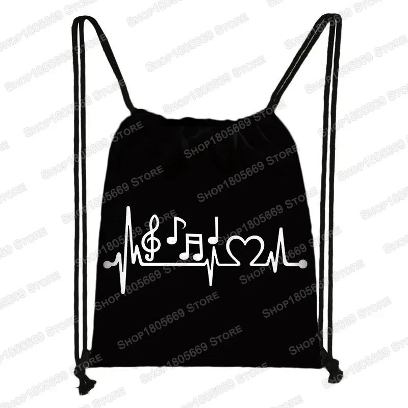 notes de musique imprimer sac à dos battement ecg femmes cordon sac en plein air grande capacité sac de rangement pour chaussures de voyage porte-cadeau