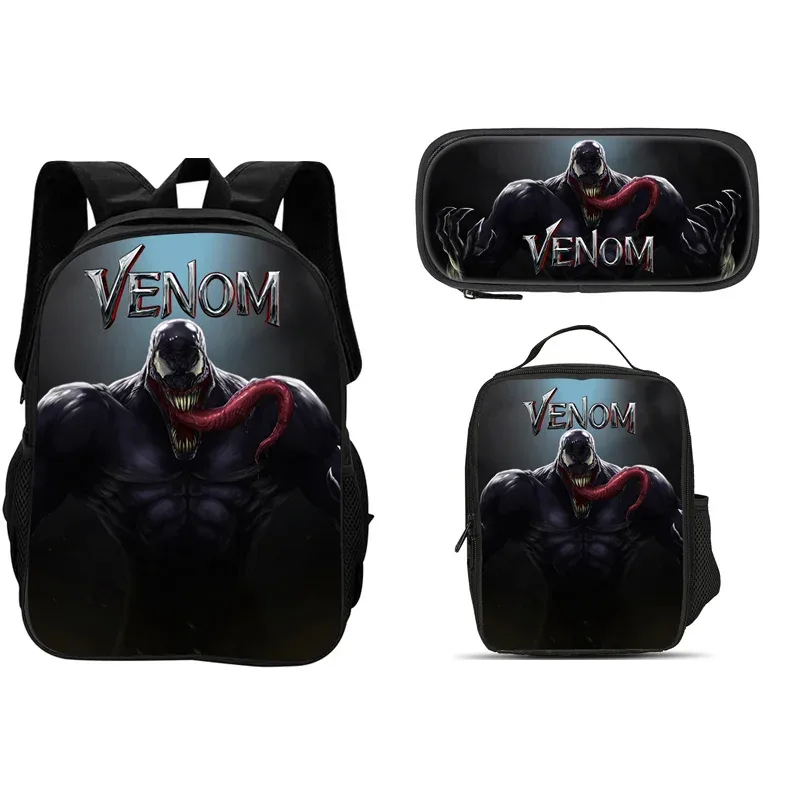 ensemble de 3 pièces du film venom : sac à dos + sac à lunch + trousse à crayons, papeterie de voyage à la mode, cadeau pour enfants, école, polyvalent
