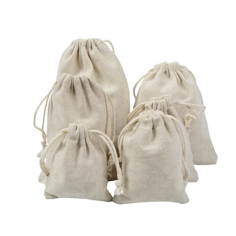 sacs de rangement de voyage en coton et lin à cordon de serrage, plusieurs tailles, pochette beige pour pièces de monnaie, cartes d'identité, cartes de crédit, cadeaux, sacs d'organisation de bijoux
