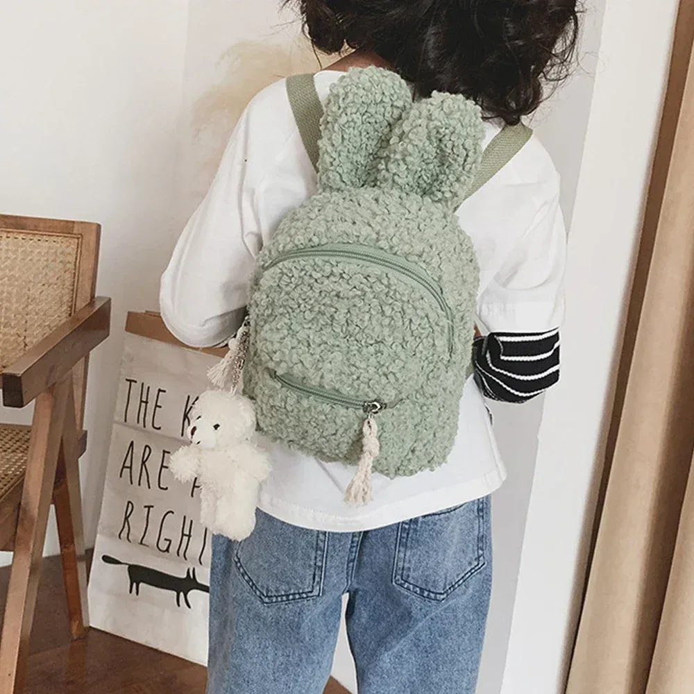 sac à dos en peluche pour enfants en bas âge, sac d'école de maternelle avec oreilles de lapin mignonnes, sac de jour en polaire chaude d'hiver, sac de voyage en plein air pour garçons et filles