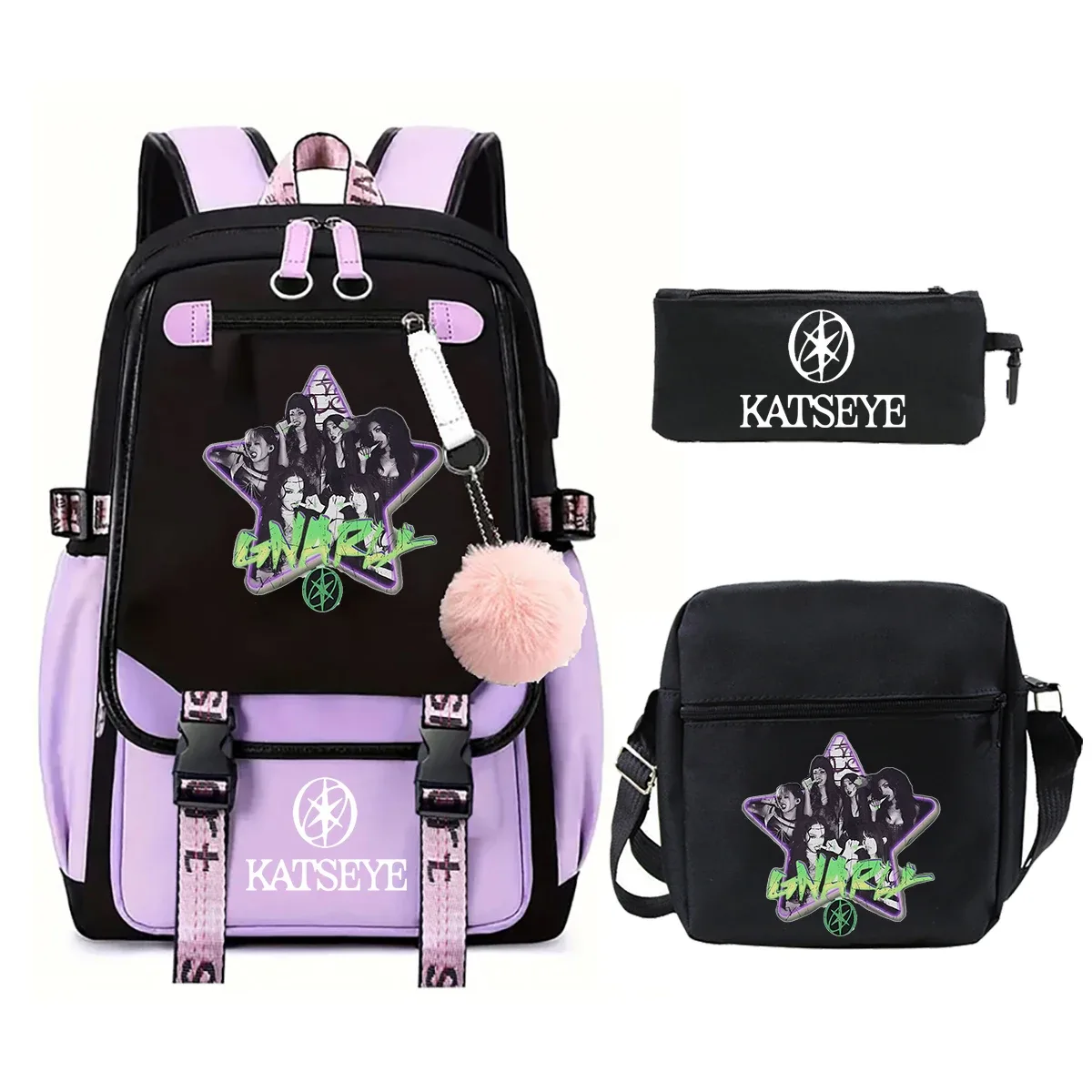 nouveau sac à dos kpop katseye pour filles, ensemble de 3 pièces, sacs d'école pour enfants, sac à déjeuner, trousse à crayons, sac d'école imprimé katseye, sac de voyage