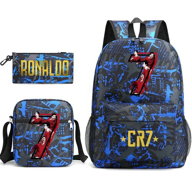 sacs d'école de cosplay football cr7, sac à dos pour ordinateur portable, pour adolescents garçons et filles, 3 pièces/ensemble
