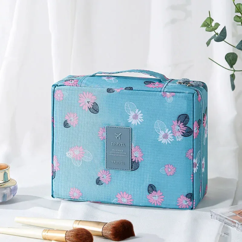 trousse de toilette de voyage à imprimé floral, organiseur de cosmétiques imperméable avec poignée pour femmes et filles