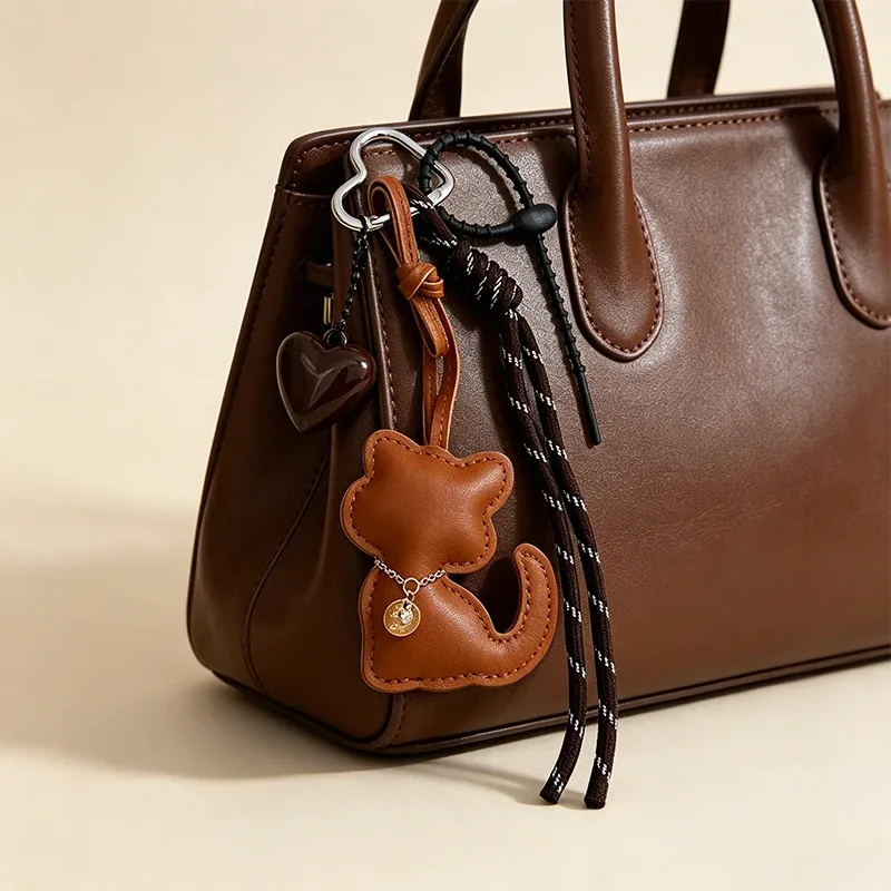 mignon porte-clés en cuir en forme de chat, pendentif esthétique pour sac à dos, cadeau pour les amoureux des chats, femmes et filles