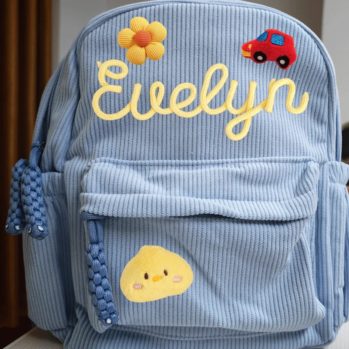 sacs à dos personnalisés en velours côtelé – sacs à dos brodés sur mesure, décorations florales/animalières, styles parent-enfant, sac pour sœur/frère