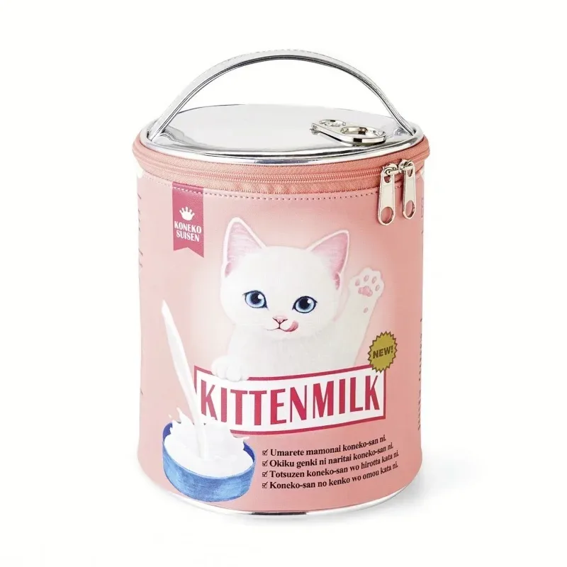 sac à cosmétiques de grande capacité avec compartiments internes, chat mignon, sac à boire du lait, sac de voyage, usage domestique préféré
