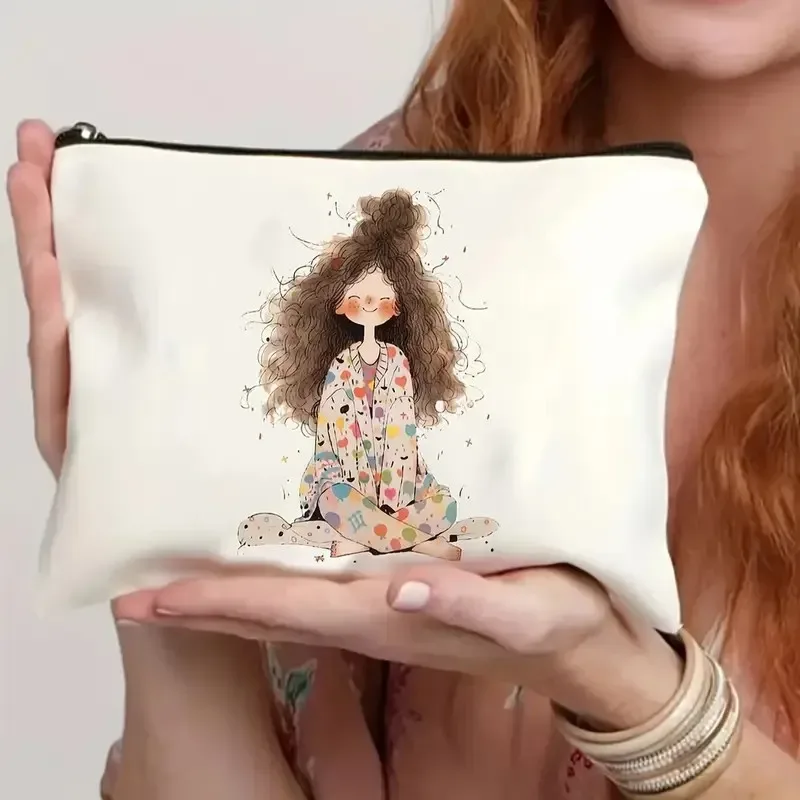 chat, fraise fille, motif d'amitié, sac de voyage, sac à fermeture éclair en polyester imperméable, cosmétiques, accessoires