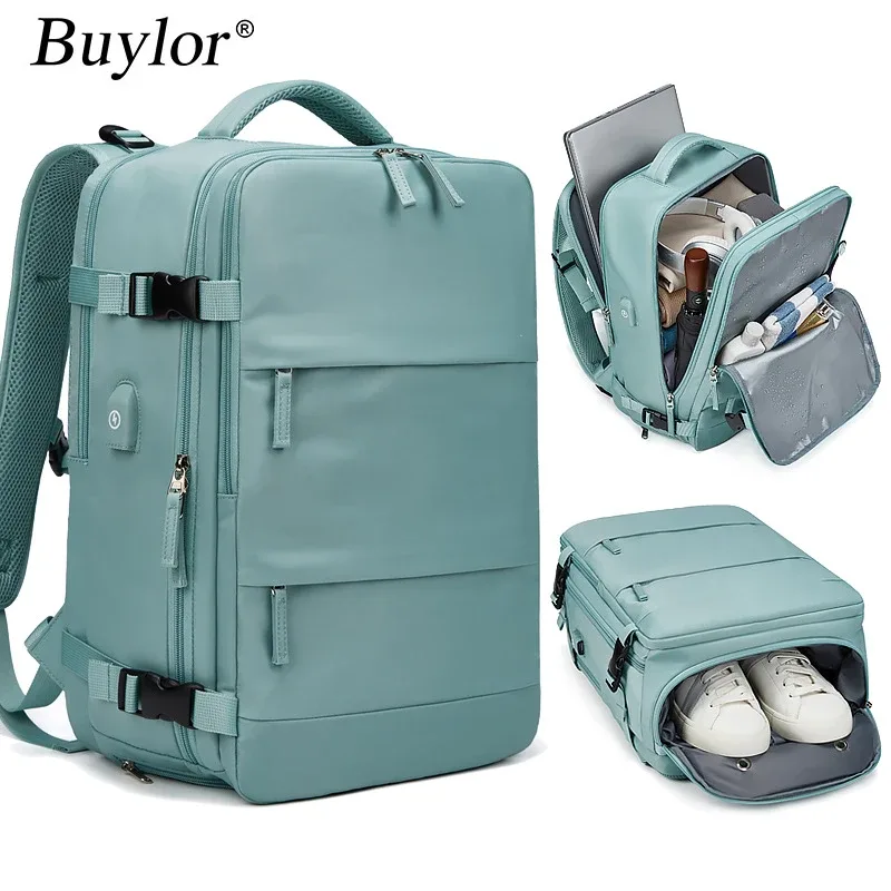 sac dos nylon vert pastel gris compartiment ordinateur poches latérales usage voyage école affaires courtes distances