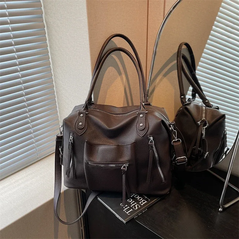 sac à bandoulière en cuir souple de haute qualité pour femmes, marque de luxe, design décontracté, usage quotidien, fourre-tout décontracté, style hiver