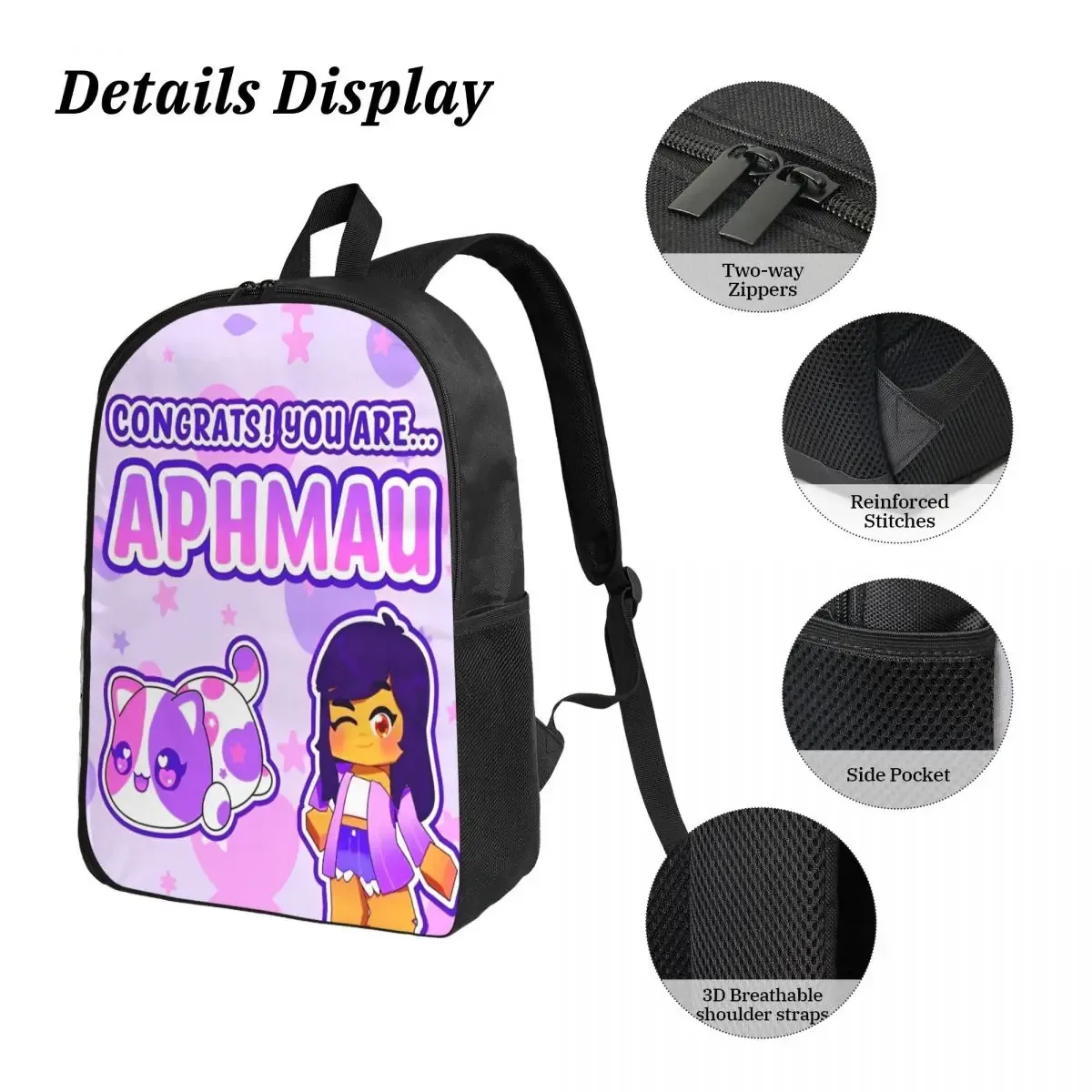 sac dos polyester oxford université dessinanime forme rectangulaire bandoulière ajustable poignée noire motif étoiles congrats aphmau fille animal mignon usage ecole voyage