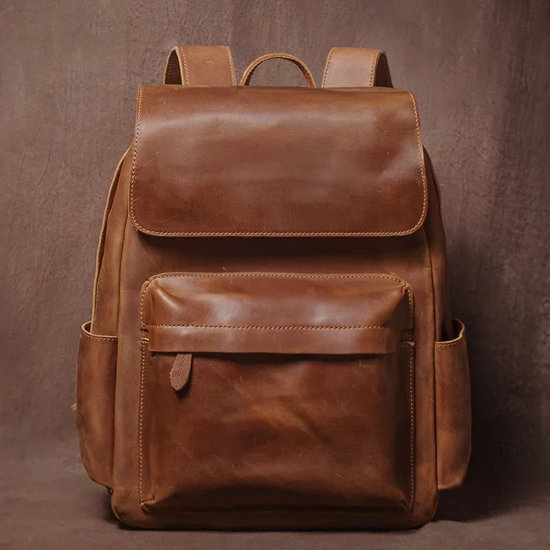 guro vintage sac à dos en cuir véritable week-end pour hommes sacs à dos de voyage de luxe haut crazy horse cartable en peau de vache pour ordinateur portable 16 pouces