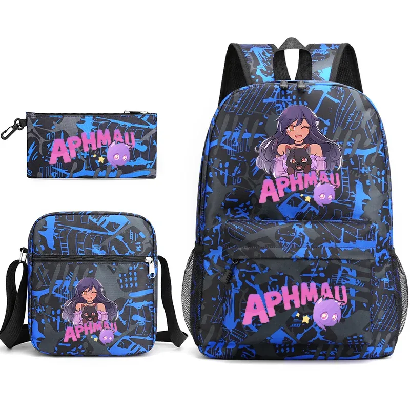 sac à dos aphmau 3 pièces, trousse à crayons, sac à bandoulière, ensemble de 3 pièces, motif dessin animé aphmau aaron, sac d'école pour étudiants