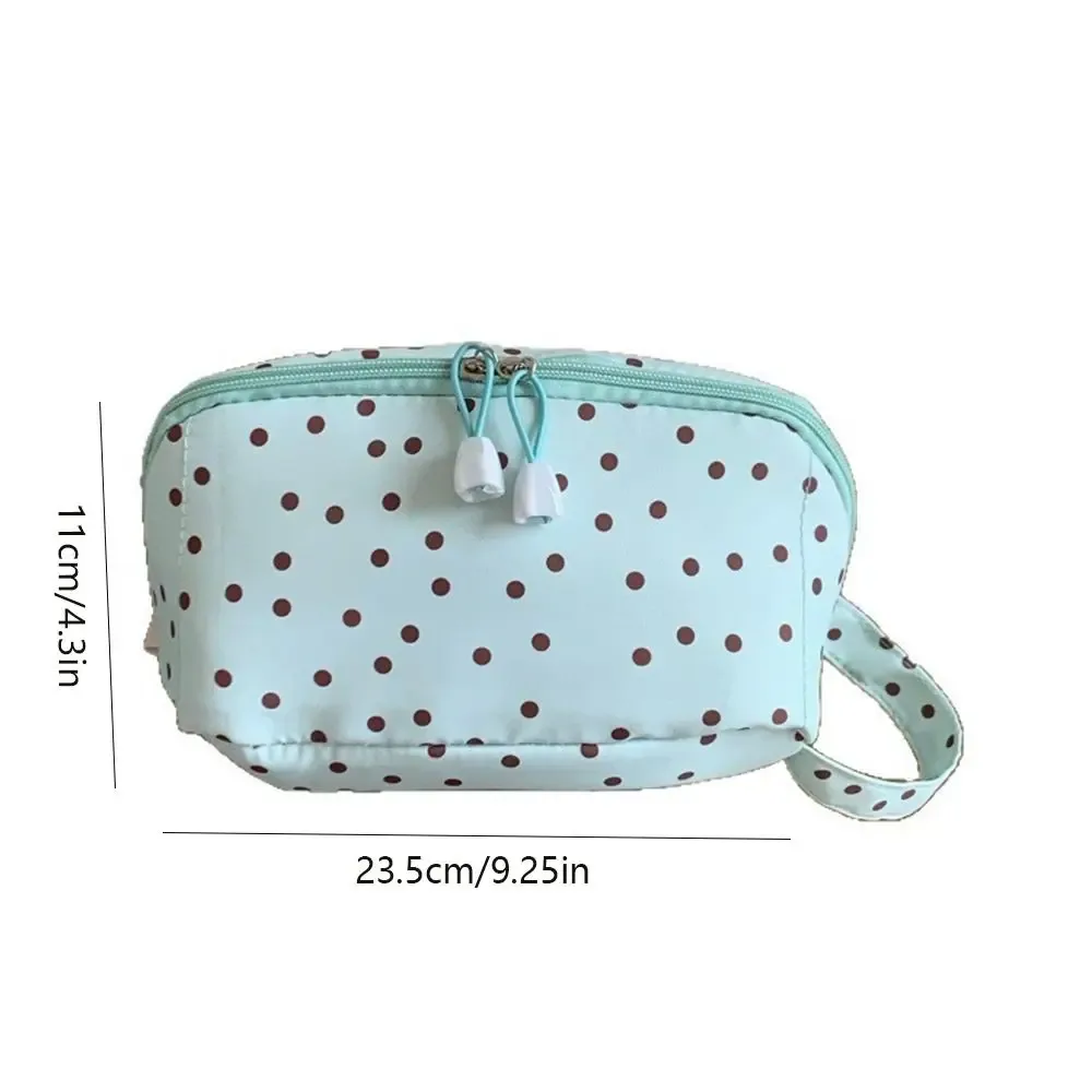 trousse de maquillage portable à pois, sac cosmétique brodé avec nœud, pochette de rangement, trousse de toilette à pois pour voyage