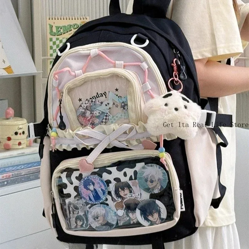sac à dos ita transparent italife dopamine kawaii anmie pour femmes, avec présentoir pour épingles et badges, grand sac ita mignon en forme de cœur avec nœuds, style lolita h259