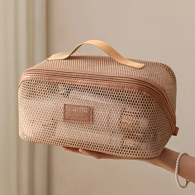 Trousse de maquillage, trousse de toilette de voyage, trousse de maquillage en filet de grande capacité, sac portable pour l'organisation et le rangement des cosmétiques