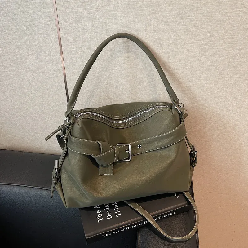 sac fourre-tout en cuir souple de grande capacité, sac à main avec boucle de ceinture, nouveau sac messager à bandoulière rétro pour fille, sac de moto