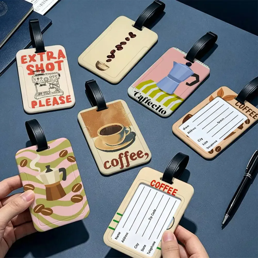 étiquette bagage plastique pvc beige vert rouge grains café tasses machine voyage ecole usage journalier