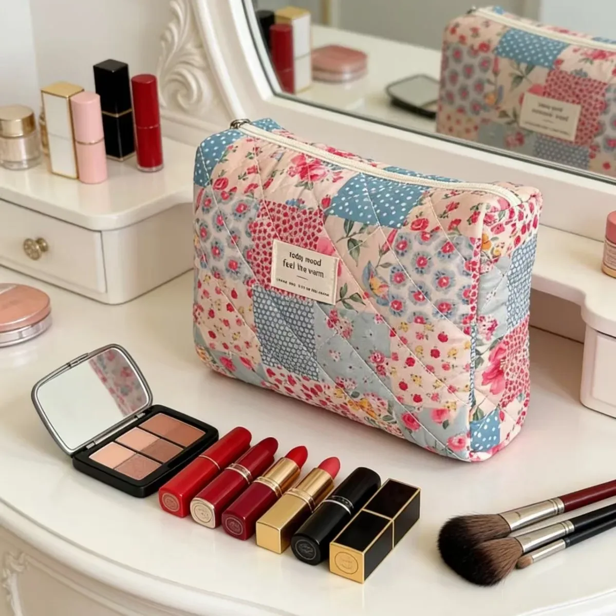 sac à cosmétiques à imprimé floral pour femmes, sac de voyage de grande capacité, pochette de rangement pour maquillage et articles de toilette, sac à main portable pour dames