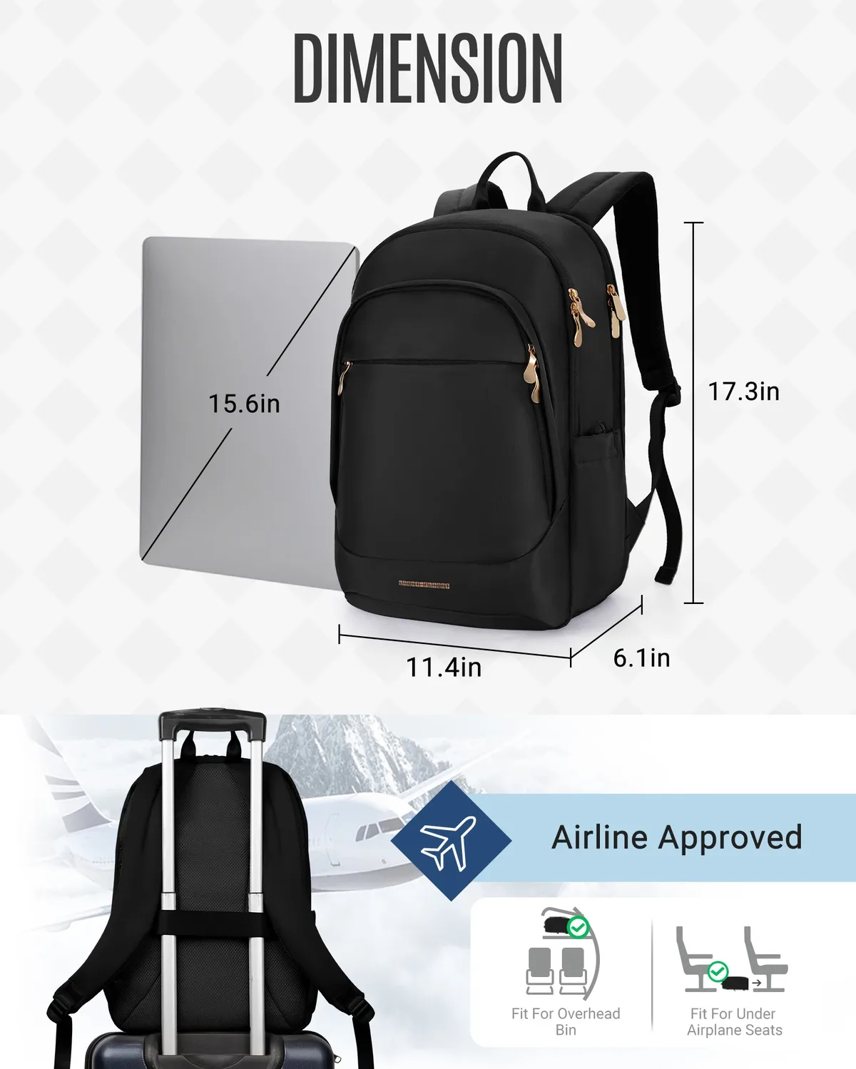sac à dos de voyage léger pour femmes, sac à dos antivol pour ordinateur portable 15.6 pouces avec trou de chargement usb, sac à livres étanche pour collège